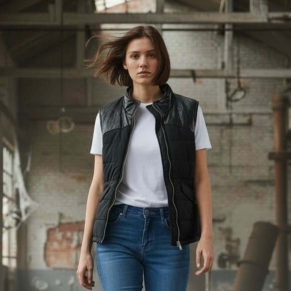 Monrow Jackets & Blazers - 🖤 City Chic: Monrow Flatiron Puffer Vest w/ Faux Leather Trim – NWT Size S 🖤